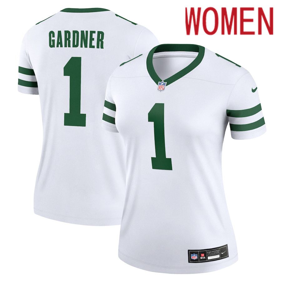 Women New York Jets #1 Sauce Gardner Nike Legacy White Legend NFL Jersey->new york jets->NFL Jersey